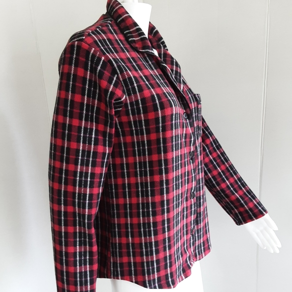 DKNY Red Plaid Long Sleeve Plush Shirt Sz M - Picture 3 of 9